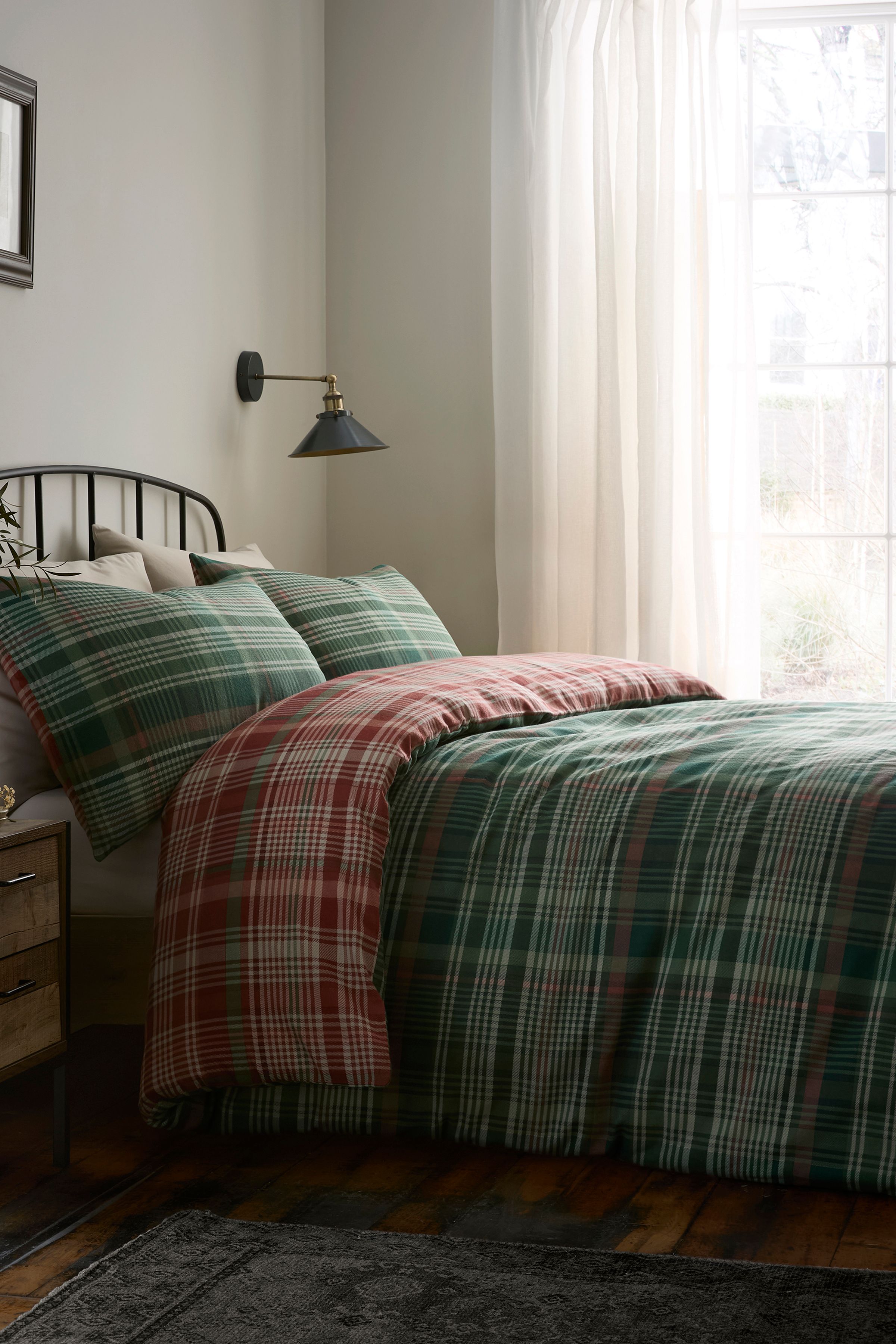 Dreams & Drapes 'Bennet Check' Brushed Cotton Duvet Cover Set in Green