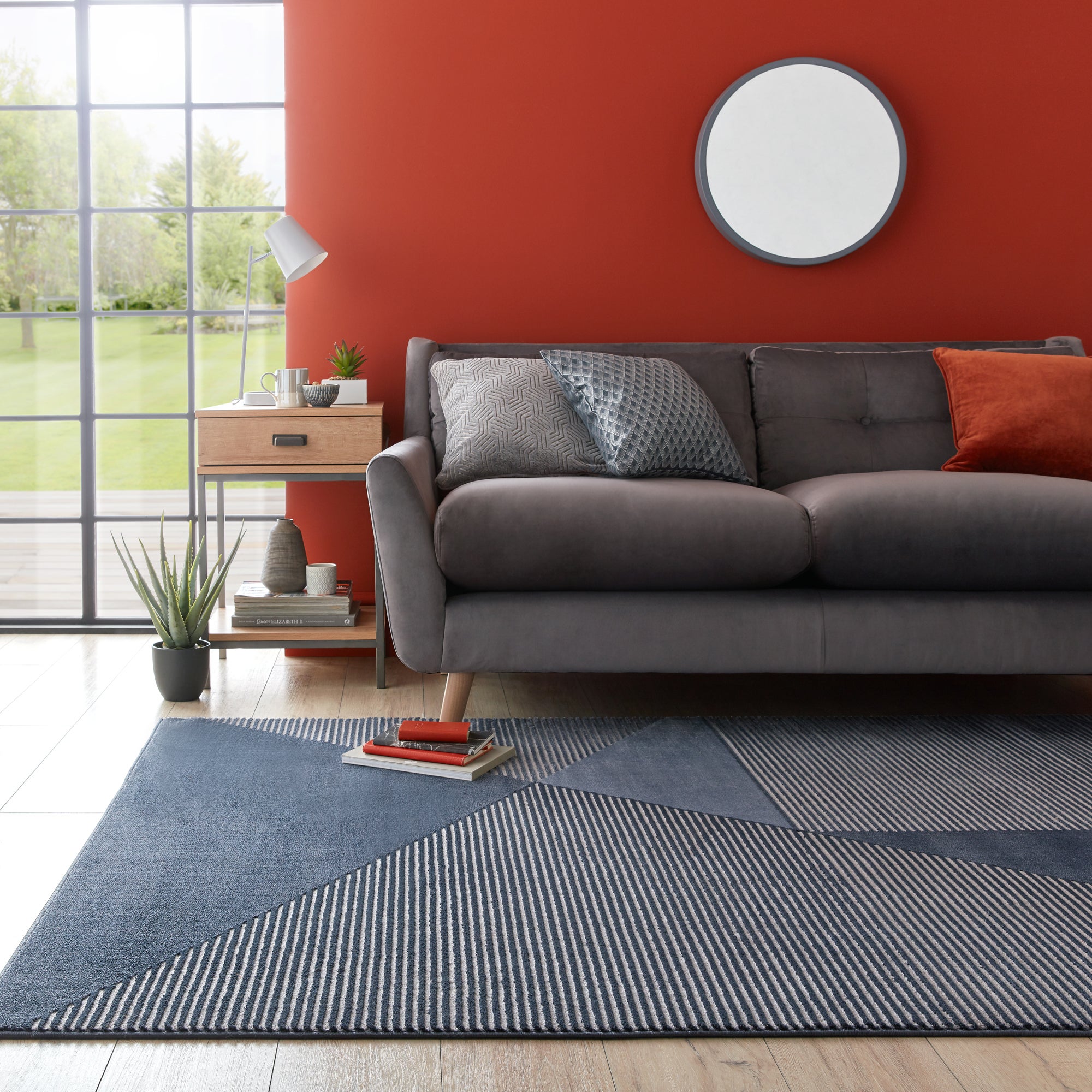 Modern Texture Rug Navy Blue/White