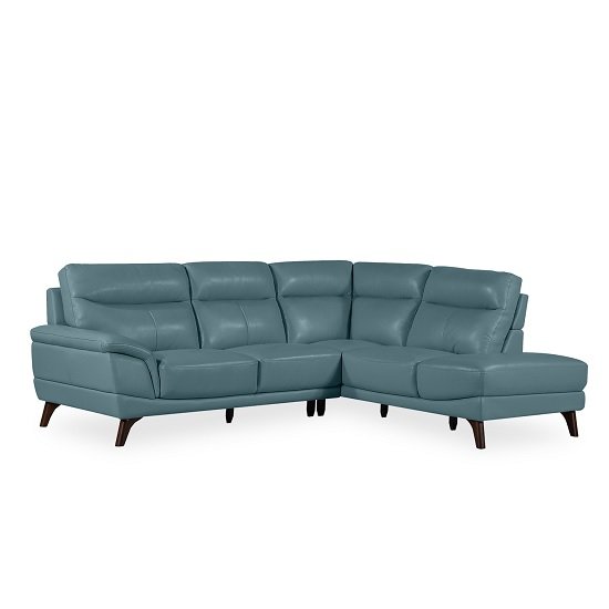 Watham Right Corner Sofa In Blue Faux Leather With Wooden Legs