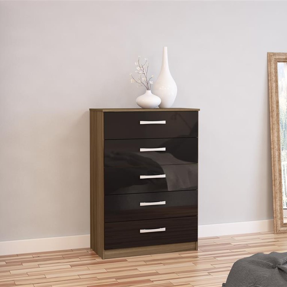 Lynx 5 Drawer Chest Walnut and Black