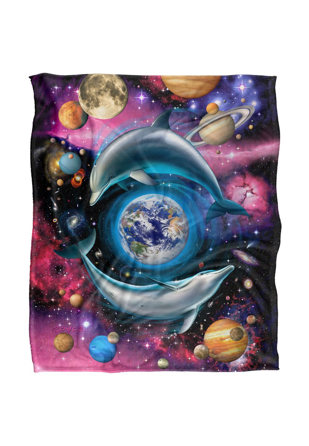 JQ Licensing Royce Mcclure Dolphin Universe Silky Touch Super Soft Throw Blanket 152 X 127 cm in White
