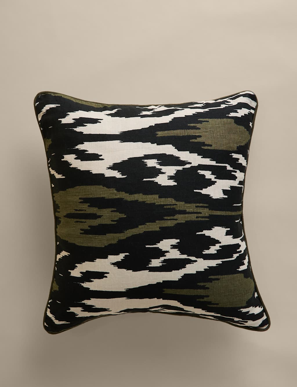 M&S Linen Ikat Cushion Green Mix
