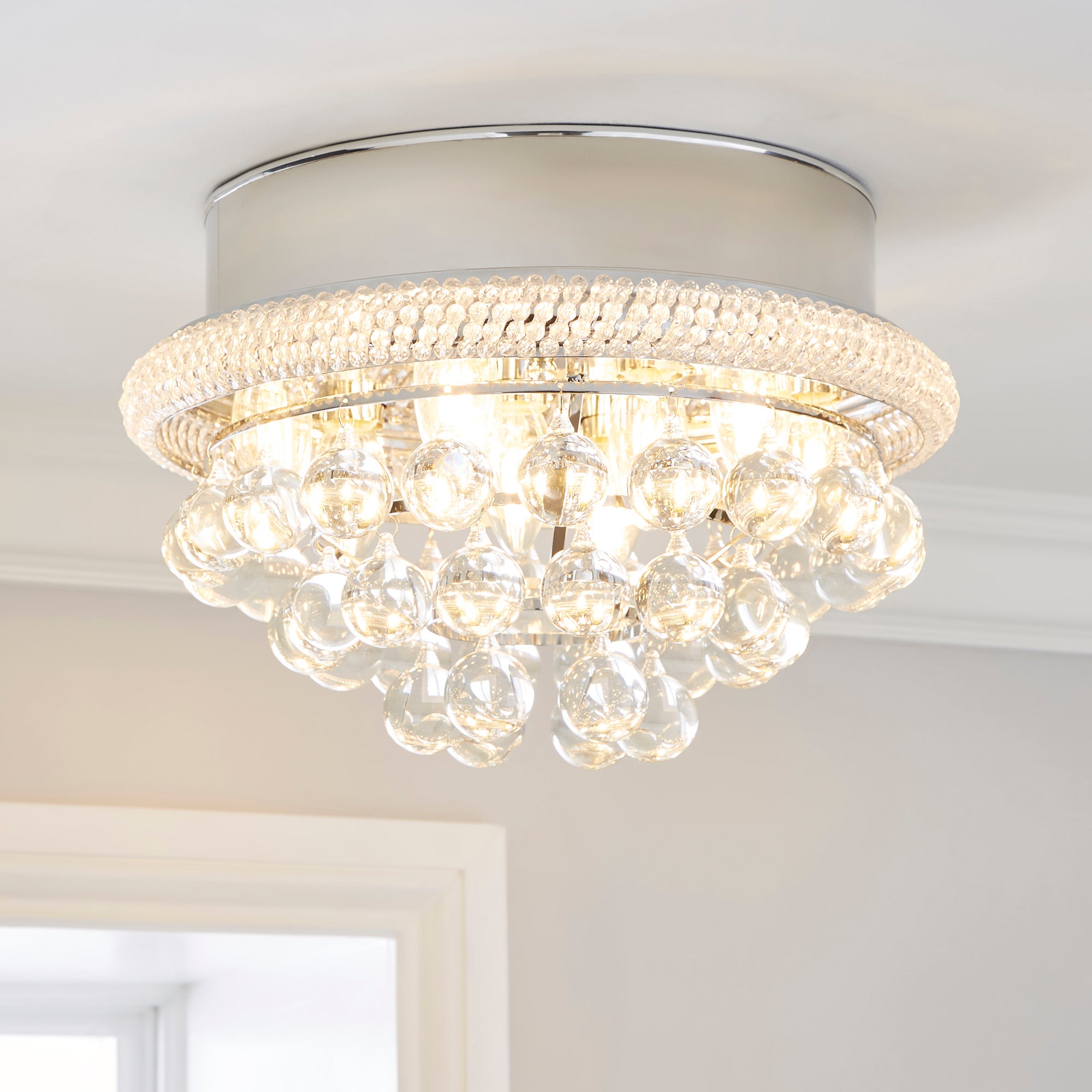 Edna Glam Glass Droplets Flush Ceiling Fitting Silver