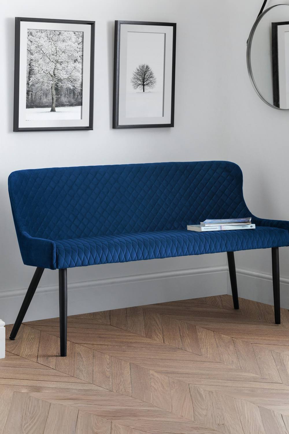 Julian Bowen Luxe Diamond Quilted Upholstered 2 Seater High Back Bench in Blue