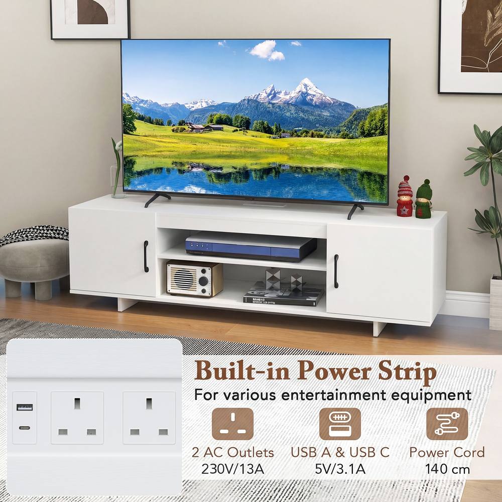 Costway TV Stand for TVs up to 70" 152 cm Entertainment Center w/ Power Outlet in White 4