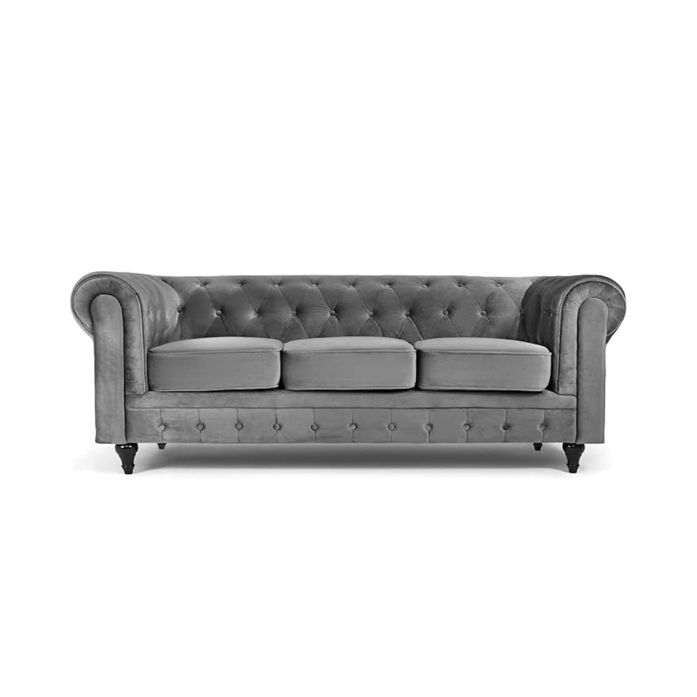 Bliss Furniture Velvet Chesterfield 3 Seater Sofa in Grey