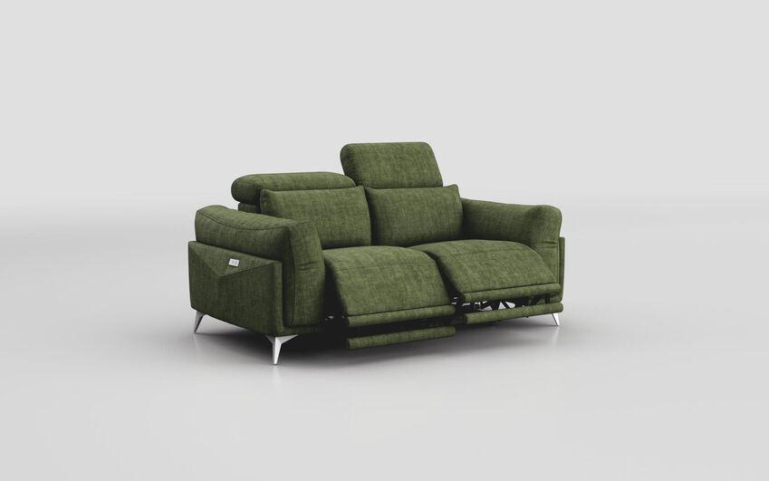 Green Fabric Gattolino 2 Seater Power Recliner Sofa with Manual Head Tilt