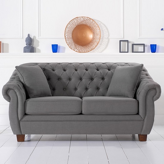 Sylvan Chesterfield Style Fabric 2 Seater Sofa In Grey Linen