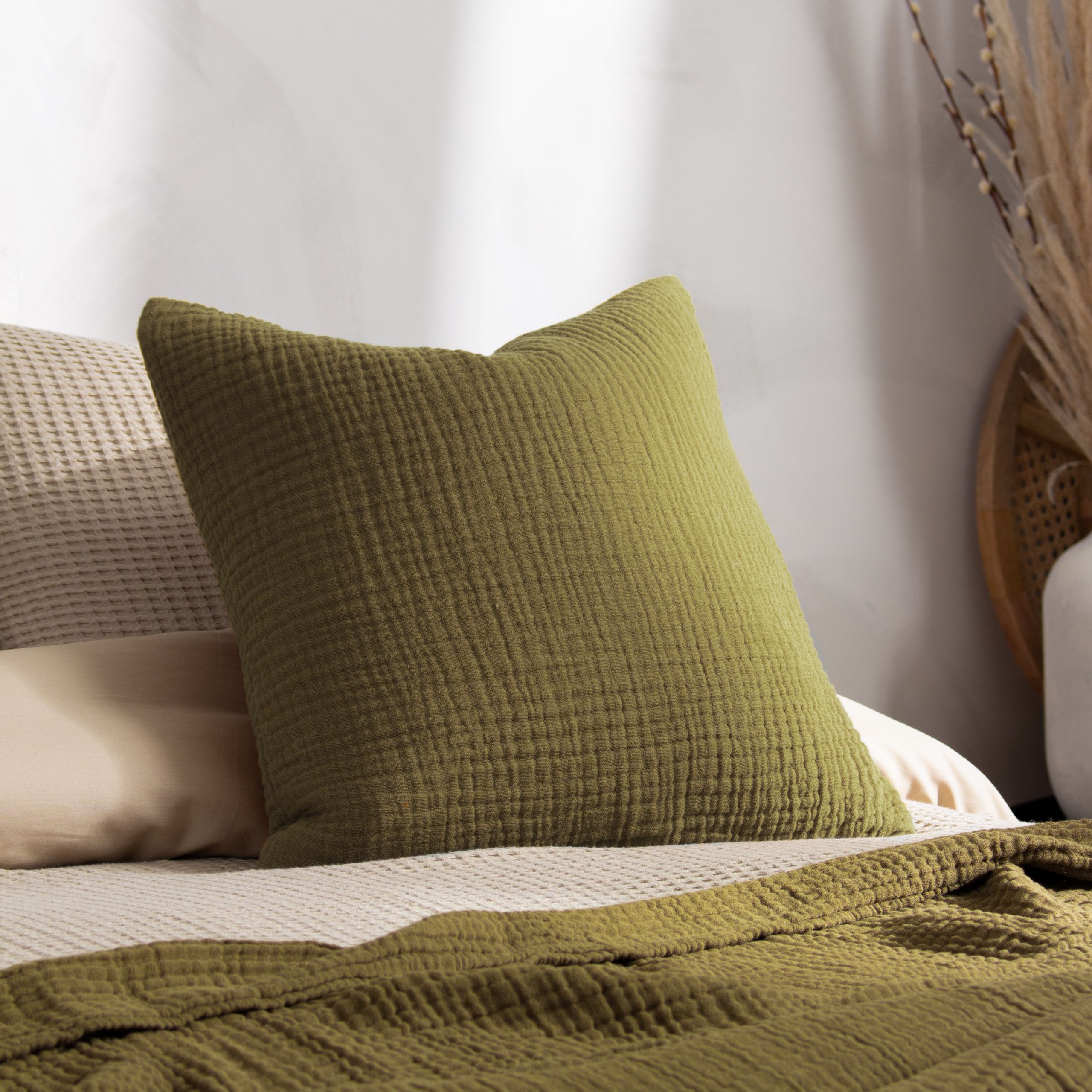 Yard Lark Muslin 100% Cotton Plain Cushion in Khaki