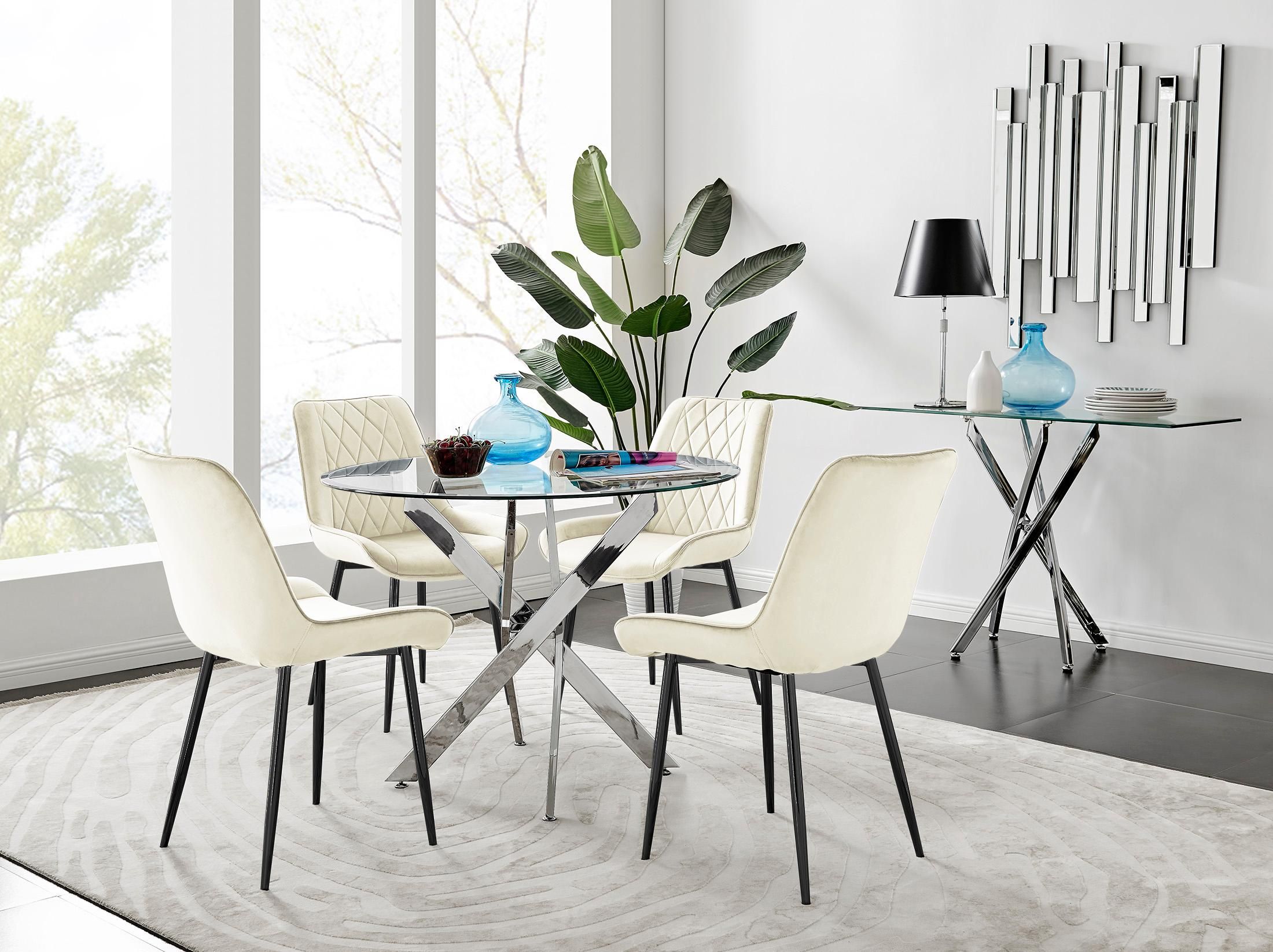 FurnitureboxUK Novara 100cm Round Dining Table & 4 Pesaro Black Leg Chairs in Cream