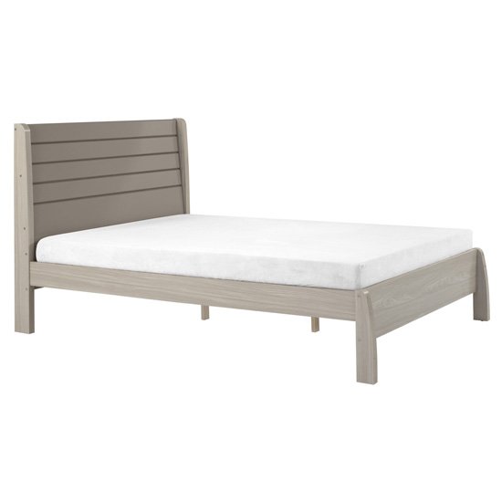 Nunky Wooden Double Bed In Oyster High Gloss And Light Oak