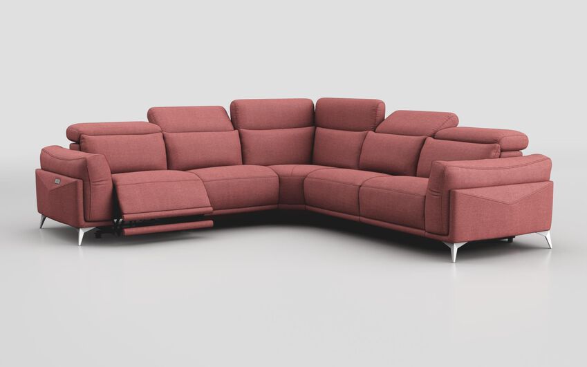 Pink Fabric Gattolino 2 Corner 1 Power Sofa with Manual Head Tilt