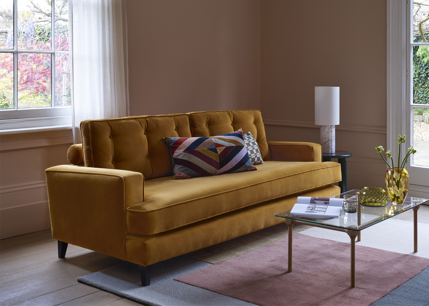 Heal's Mistral 3 Seater Sofa Smart Velvet Petrol Natural Feet 2