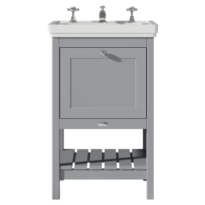 Bayswater Hartleigh Plummett Grey Traditional Freestanding Vanity Unit & 3 Tap Hole White Recessed Basin - 500mm