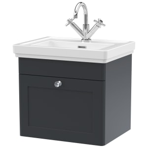 Classique Soft Black Wall Hung 1-Drawer Vanity & Basin 1 Tap Hole - 496 x 530mm
