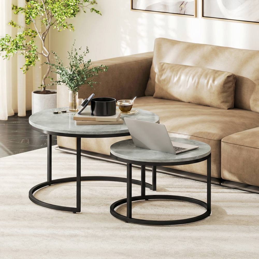 HOMCOM 2 Pcs Stacking Coffee Table Set Steel Frame in Grey
