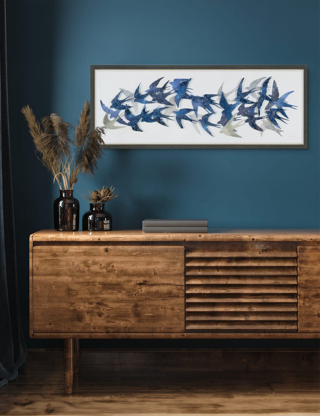 Gallery Direct Flock Together Birds Rectangle Framed Art Blue