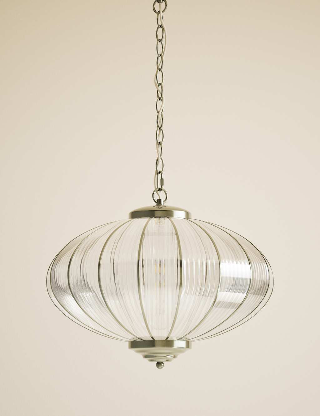 M&S Gemball Glass Ribbed Pendant Light Antique Brass