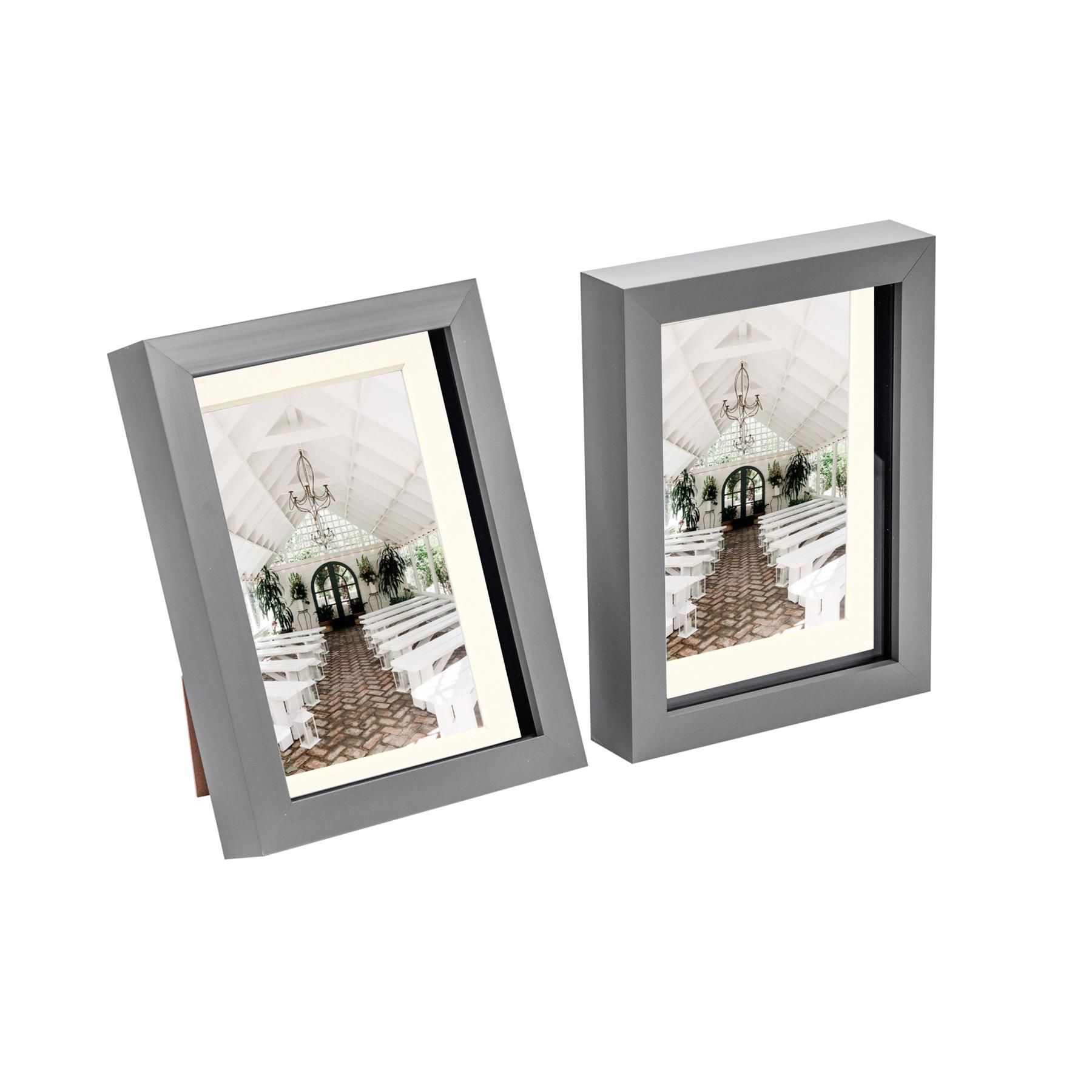 Nicola Spring 3D Box Photo Frames - 5 x 7" with 4 x 6" Mount - Black Mount - Pack of 2 in Grey