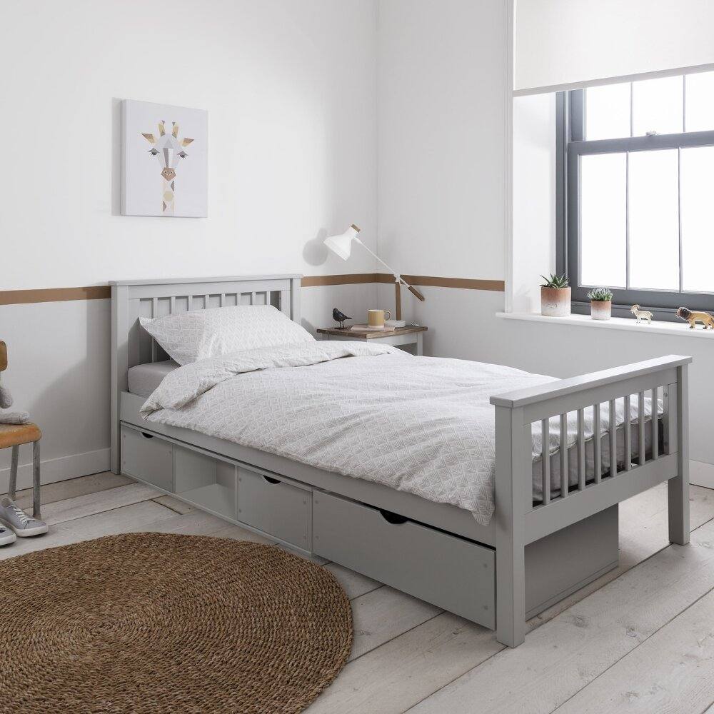 Nöa and Nani Hampshire Single Bed Frame with Oda Drawers in Grey
