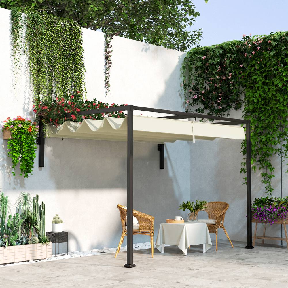 OUTSUNNY 2 x 3(m) Wall Mounted Pergola with Retractable Roof, Khaki