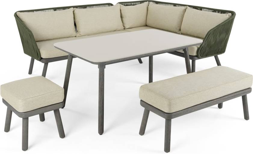 Alif Garden Corner Dining Set, Concrete Green and Grey Eucalyptus