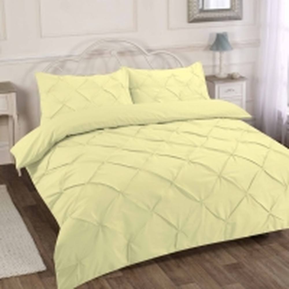 Homes-Linen Luxury Alexandra Pintuck Pleated Duvet Cover Set in Lemon