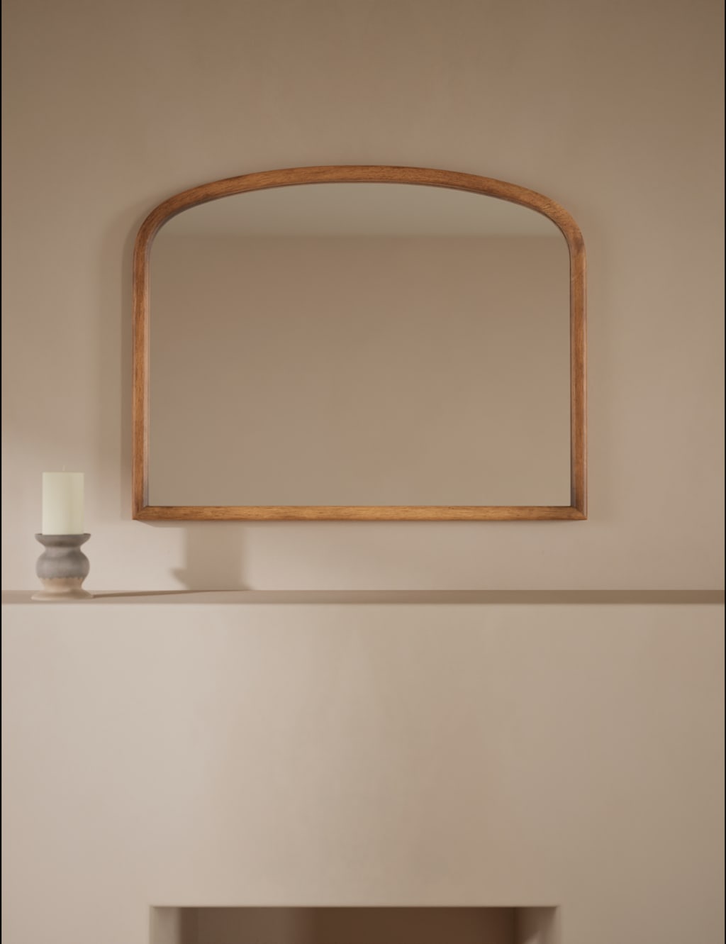 M&S Wooden Rounded Overmantle Wall Mirror Natural