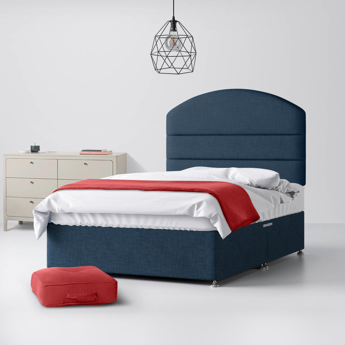 Dudley Lined Midnight Blue Fabric Ottoman Divan Bed - 4ft Small Double