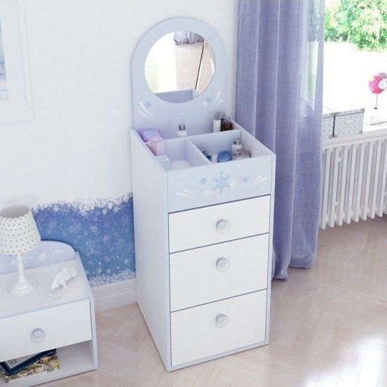 Curtis Chest Of Drawers In Pearl White Blue Trims With Mirror