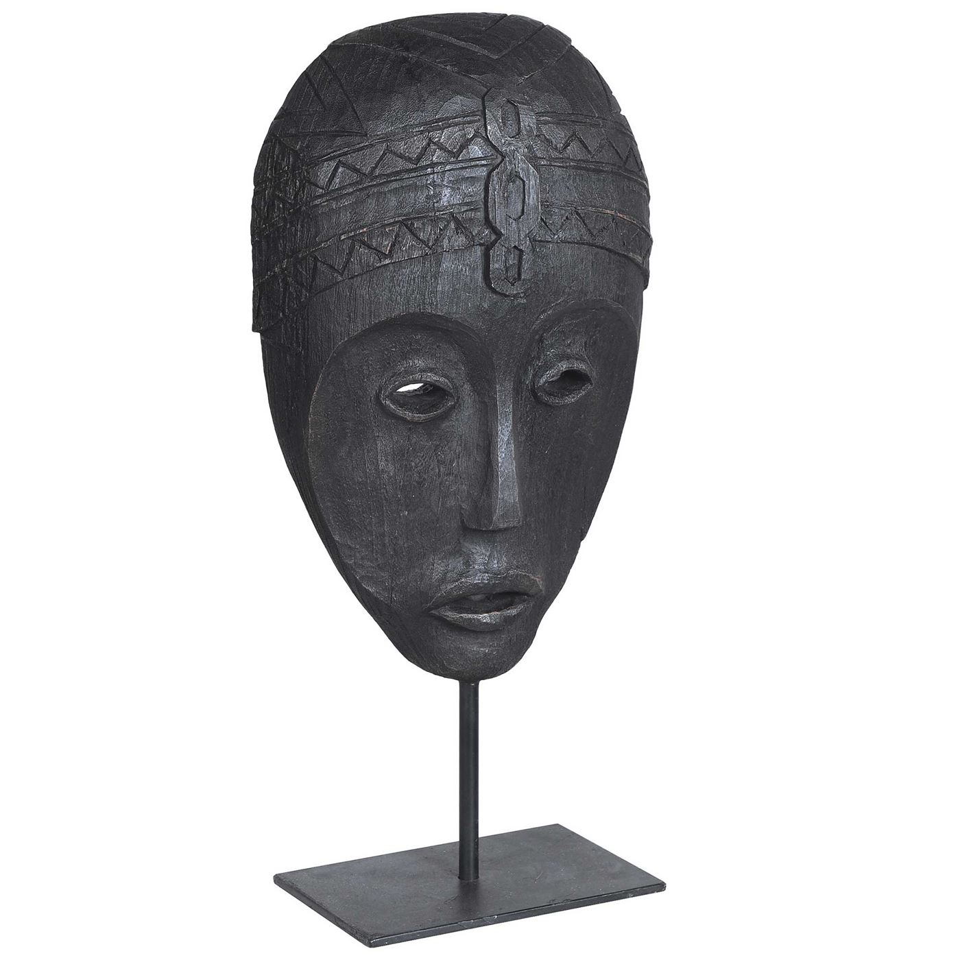 Carved Zig Zag Mask with Stand, Black