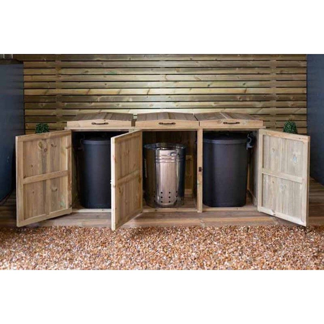 Buttercup Farm Paythorne Dustbin Store Triple - Timber - L64 x W180.5 x H88 cm in Brown 4