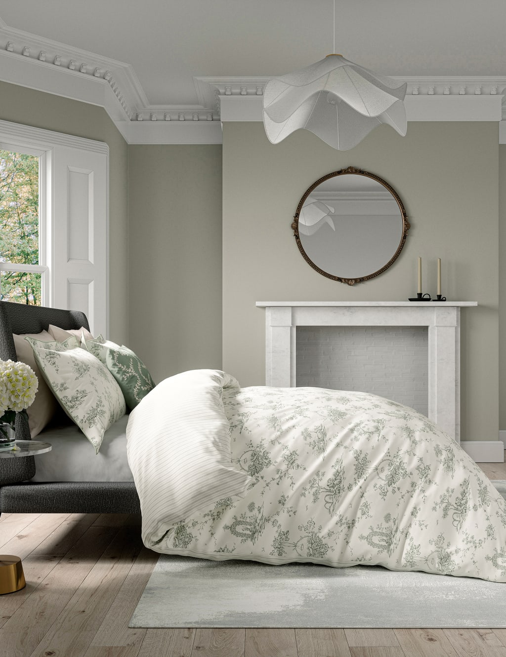 V&A Pure Cotton Garden of Love Bedding Set Green