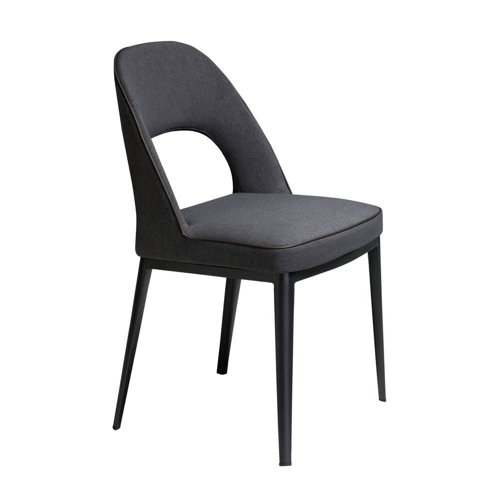 Angel Cerda Dark Grey Fabric Dining Chair with Black Steel Legs