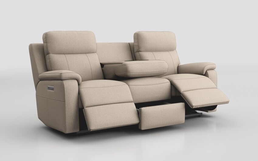Brown Fabric Calboli 3 Seater Power Recliner Sofa with Power Head Tilt, Lumbar, Drawer & Table