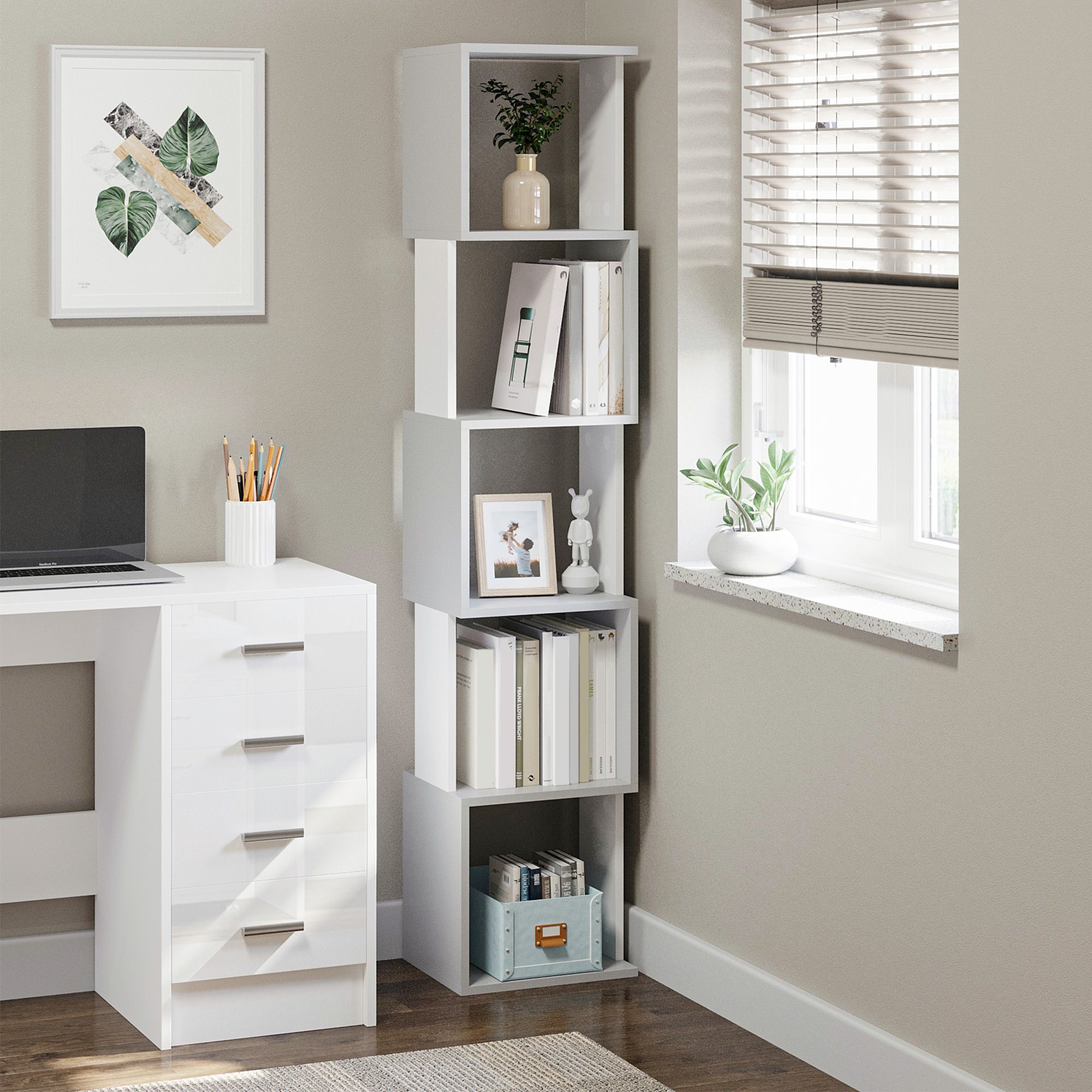 HOMCOM 5-Tier Bookshelf Freestanding Bookcase Storage Shelves Study in Light Grey