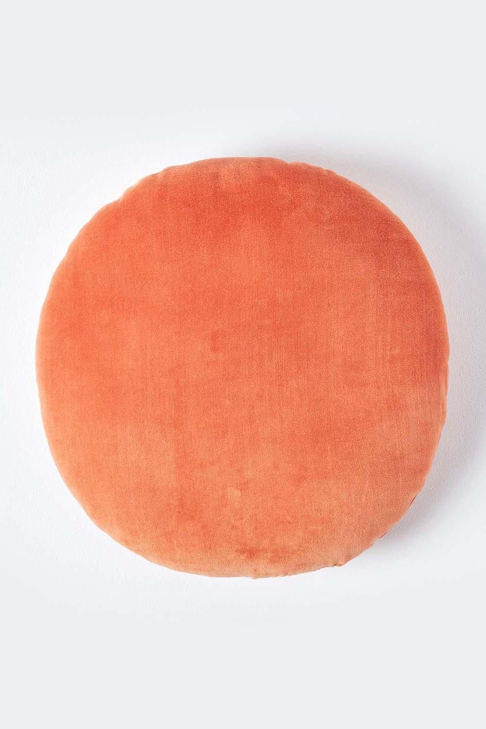 Homescapes Velvet Cushion, 40 cm Round in Burnt Orange