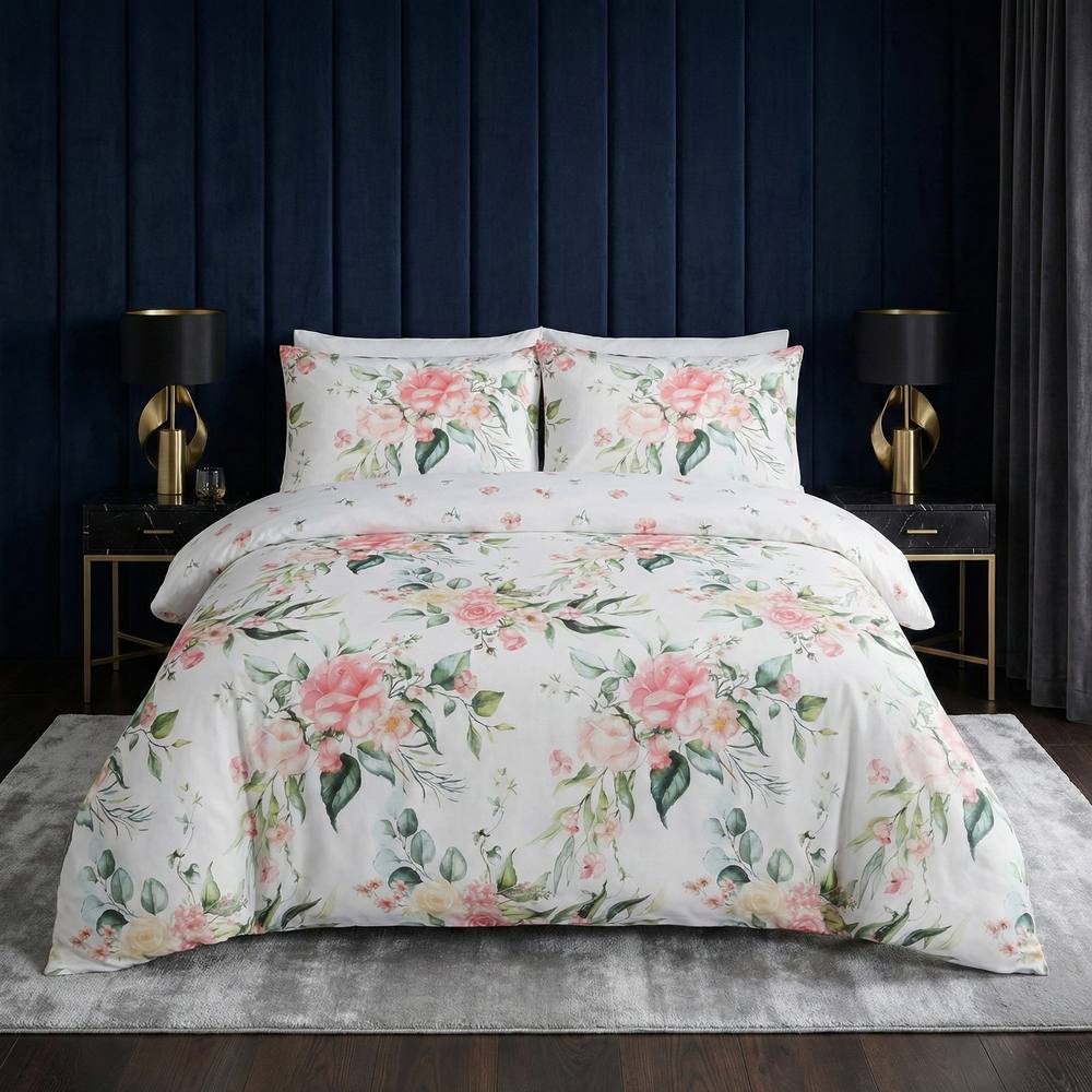 Rapport Home Ava Blush Floral Microfibre Reversible Duvet Cover Set
