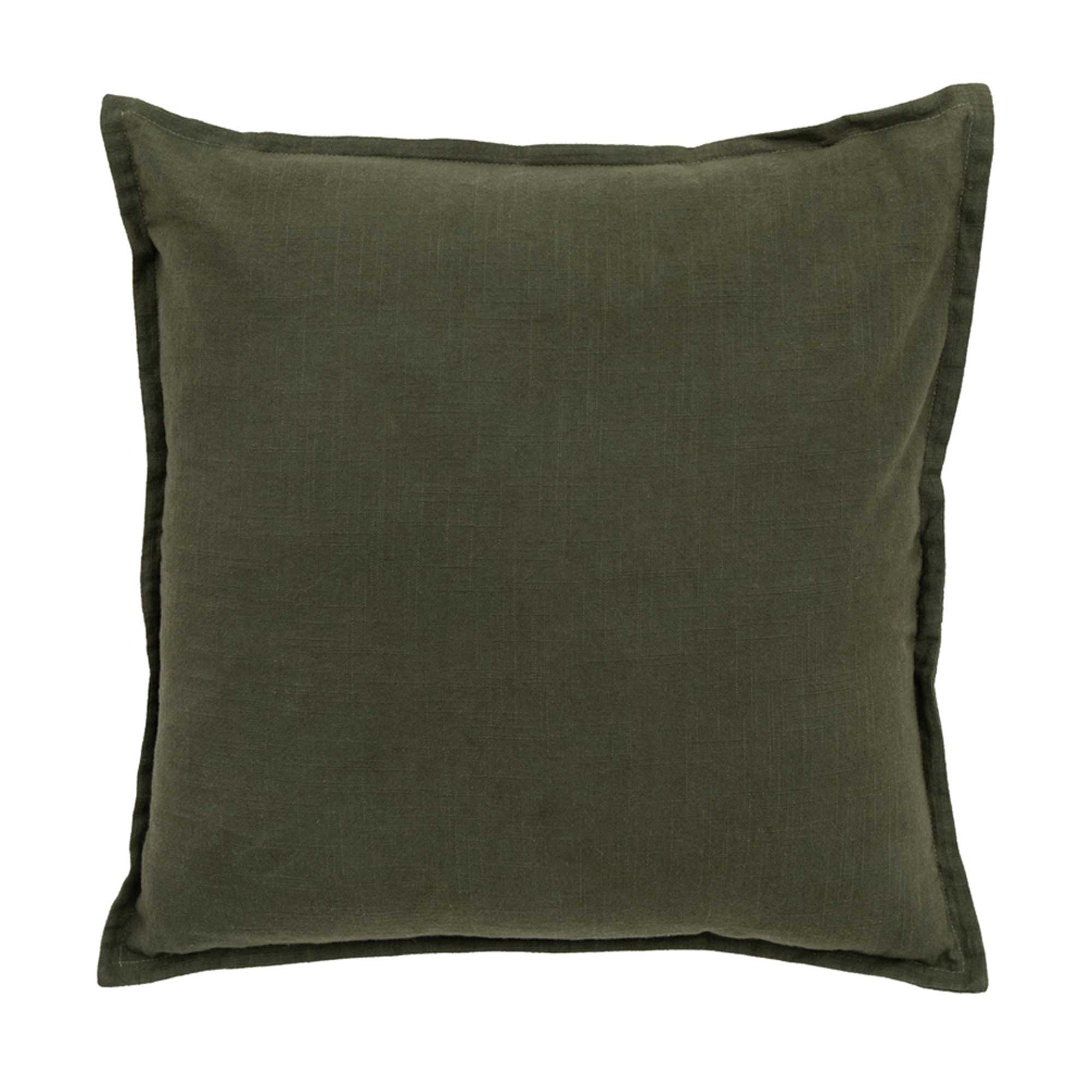 Khaki Border Cushion, Square, Green Cotton | Barker & Stonehouse