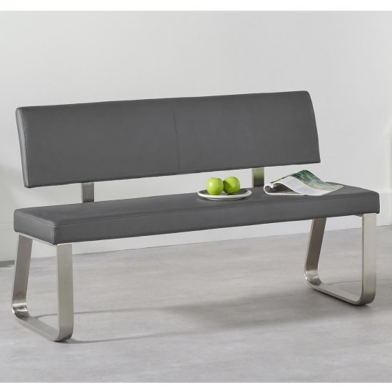 Calinok Medium Dining Bench In Grey Faux Leather