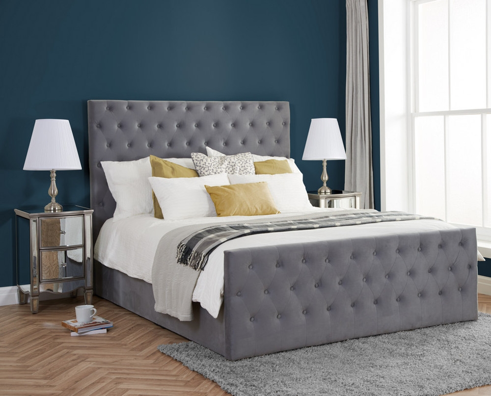 Marquis Grey Velvet Fabric Bed Frame - 6ft Super King Size