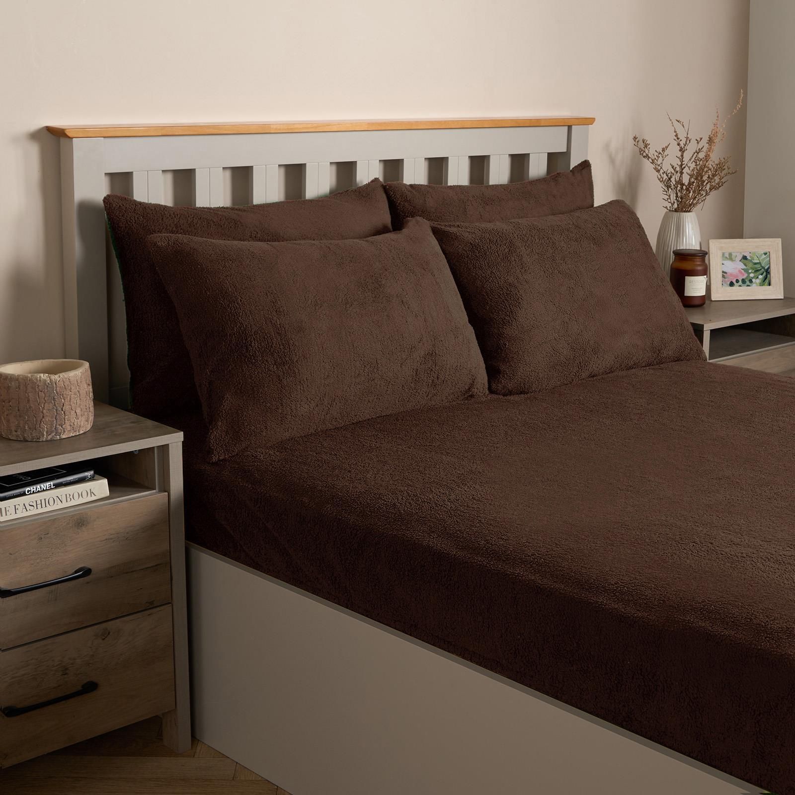 OHS 4 Pack Teddy Fleece Pillowcase Cover Bedding Set Thermal in Brown