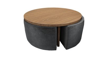 Woody Coffee Table and Nesting Stool Set in Armour Smart Velvet - sofa.com