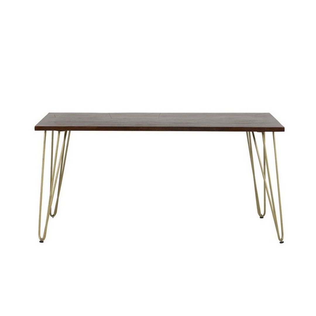 Indian Hub Dark Gold Dining Table - Solid Mango Wood - L85 x W160 x H76 cm in Brown