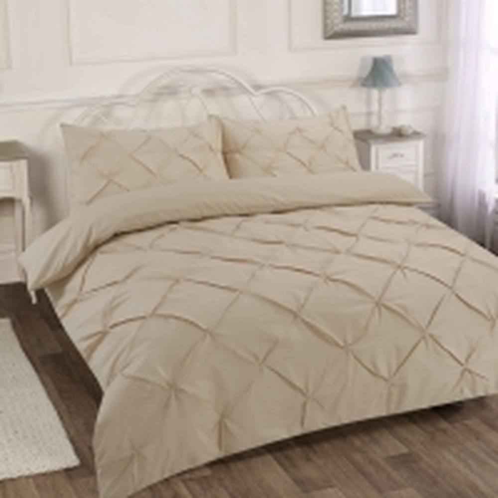 Homes-Linen Luxury Alexandra Pintuck Pleated Duvet Cover Set in Beige