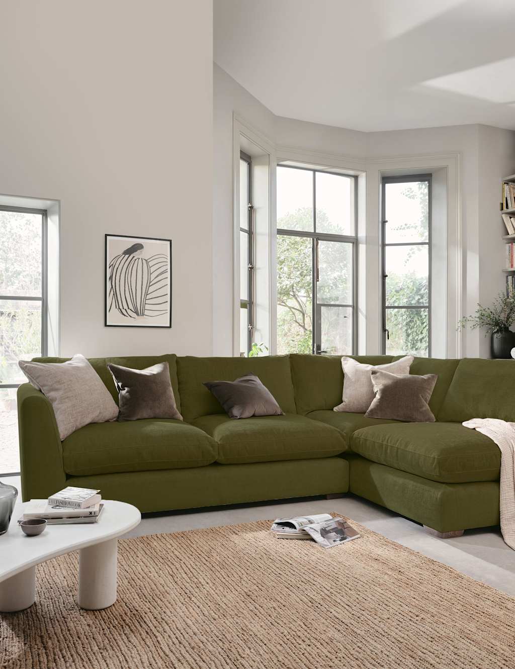 BARKER AND STONEHOUSE Palmer Textured Chenille Right Hand Corner Sofa Green