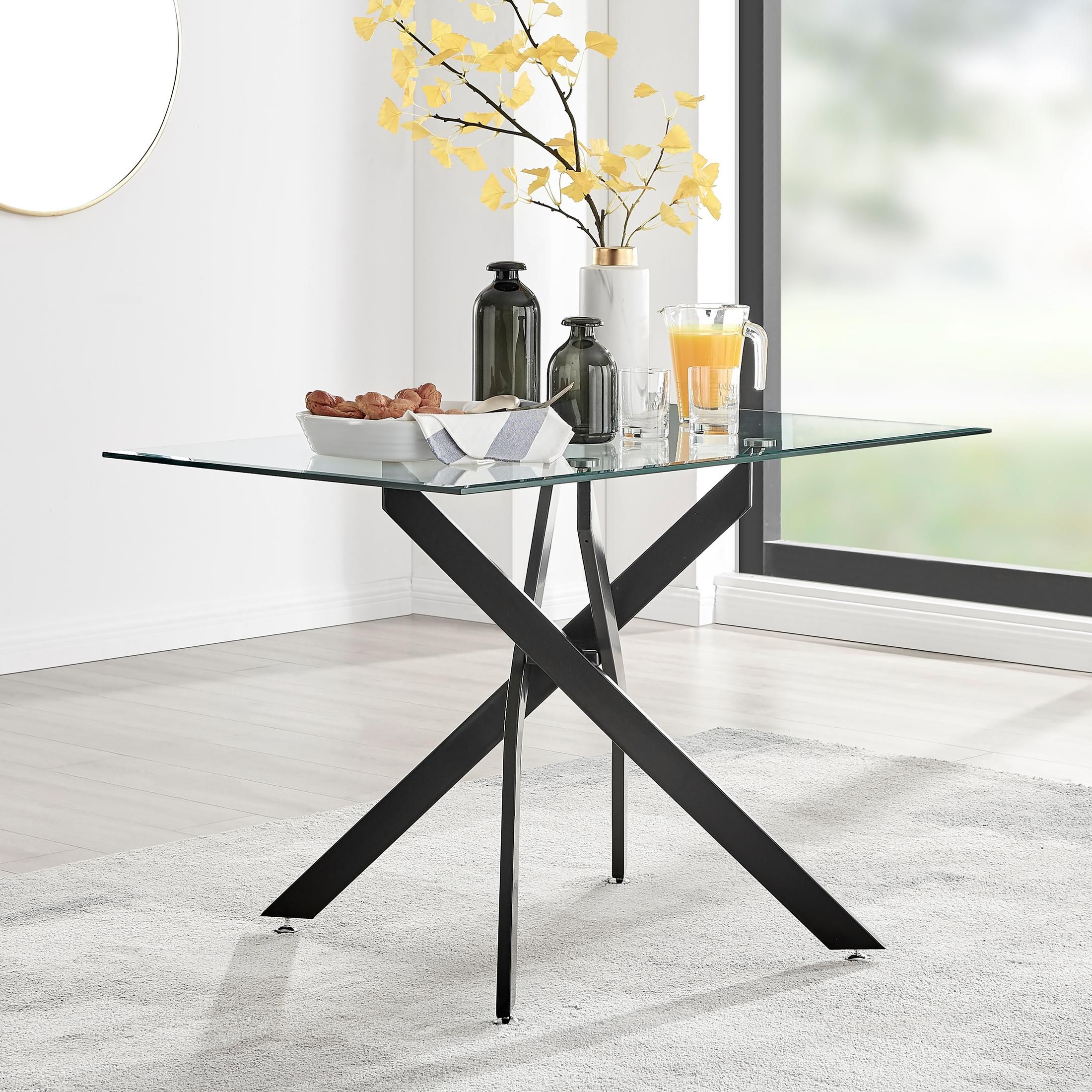 FurnitureboxUK Leonardo 120cm 4-Seater Glass & Chrome Metal Starburst Dining Table in Black