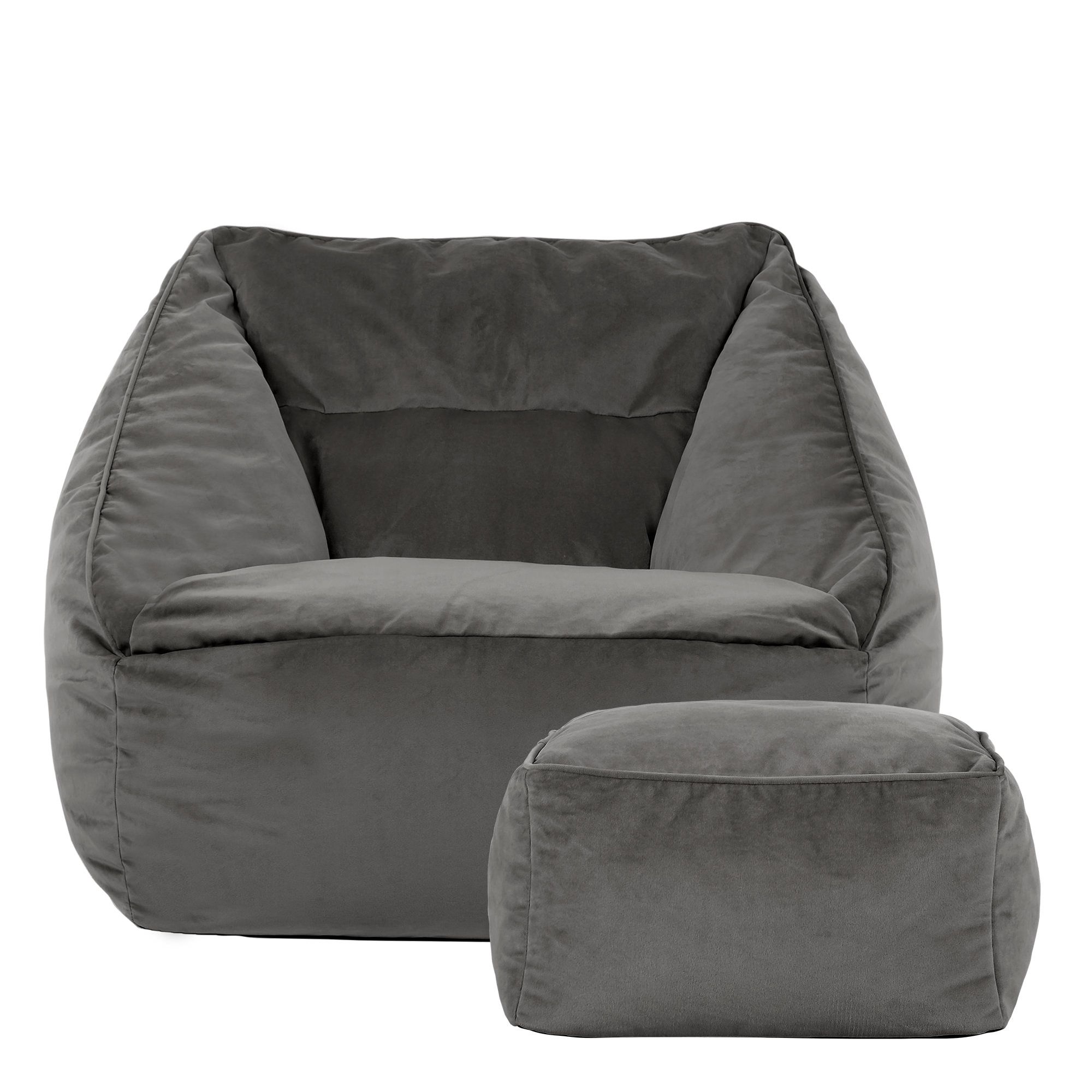 icon Natalia Velvet Adults Bean Bag Armchair & Pouffe, Large Beanbag & Footstool Olive Green in Charcoal