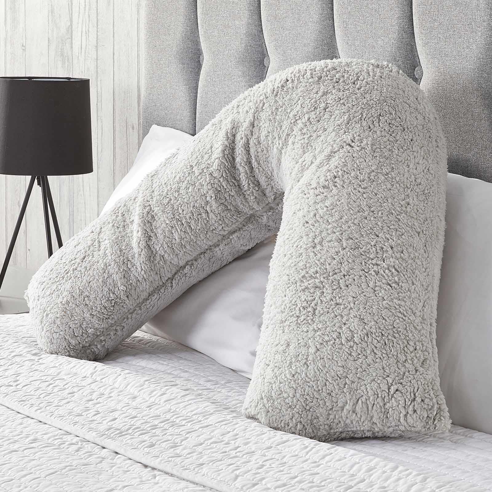 OHS Teddy Fleece V Shaped Pillow Support Pregnancy Orthopaedic Cushion in Grey
