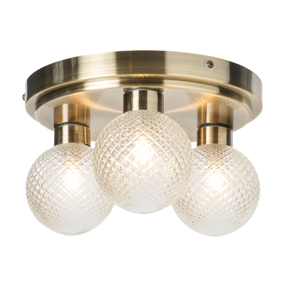 Diana 3 Light Bathroom Flush Ceiling Light, Antique Brass